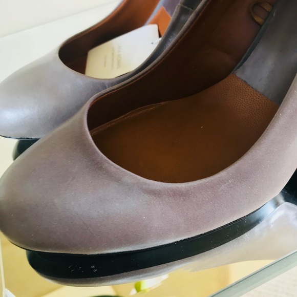Zara Gray Leather Pumps Chrome Heel Size 8 - Picture 2 of 7